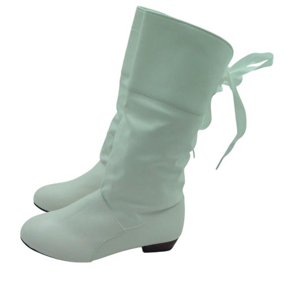 Women's Shein Almond Toe White Mid‎ Calf Boots Pull On Back Lace Size EU 41-US10 - Picture 1 of 12